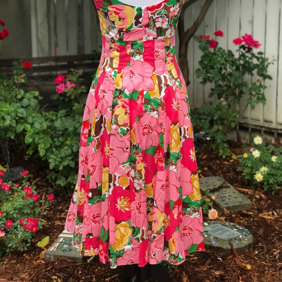 Talbots Pink Floral Princess Seamed Fit and Flare - Picture 4 of 5